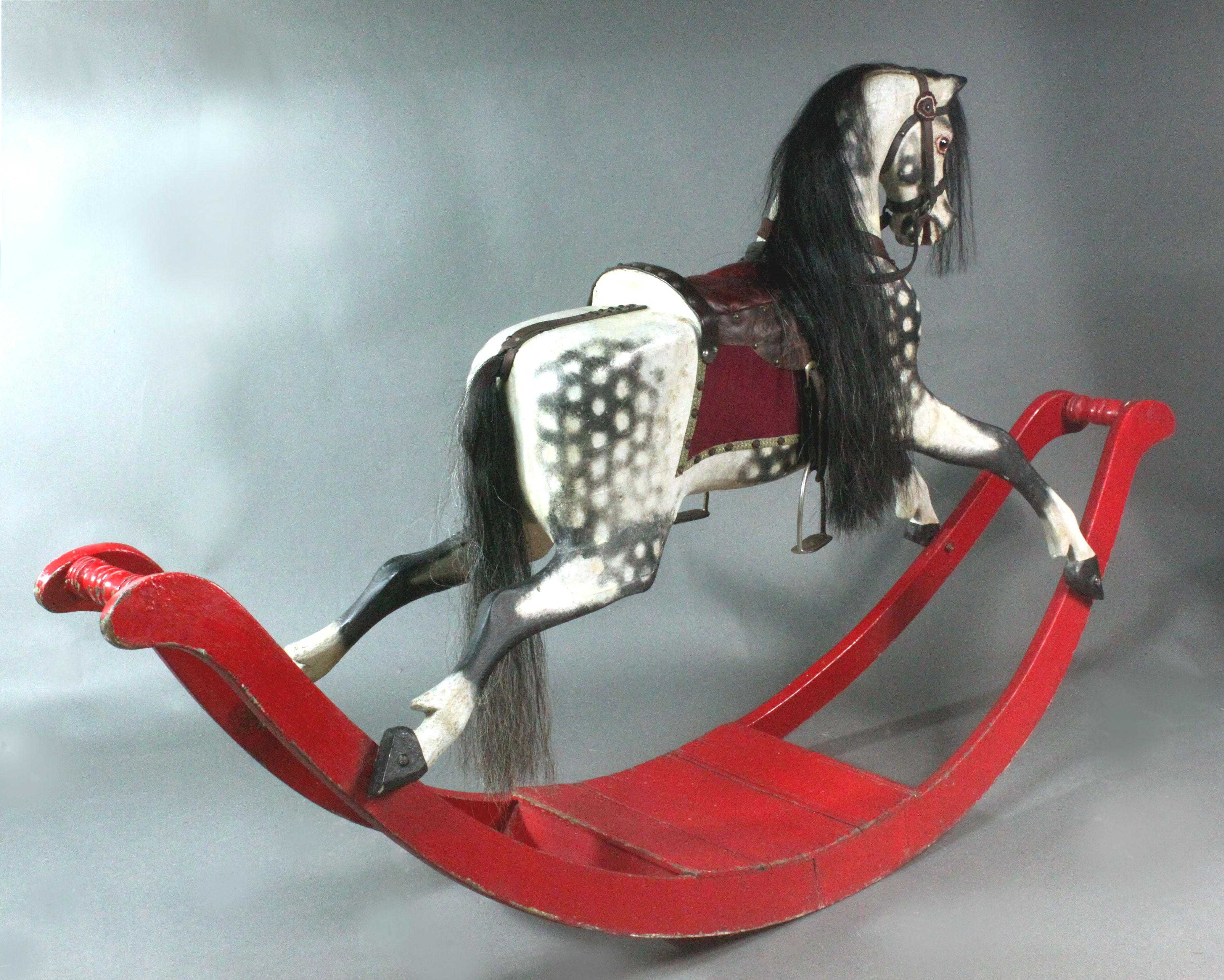 20th Century Large Antique Rocking Horse on Curved Wooden Rockers For Sale