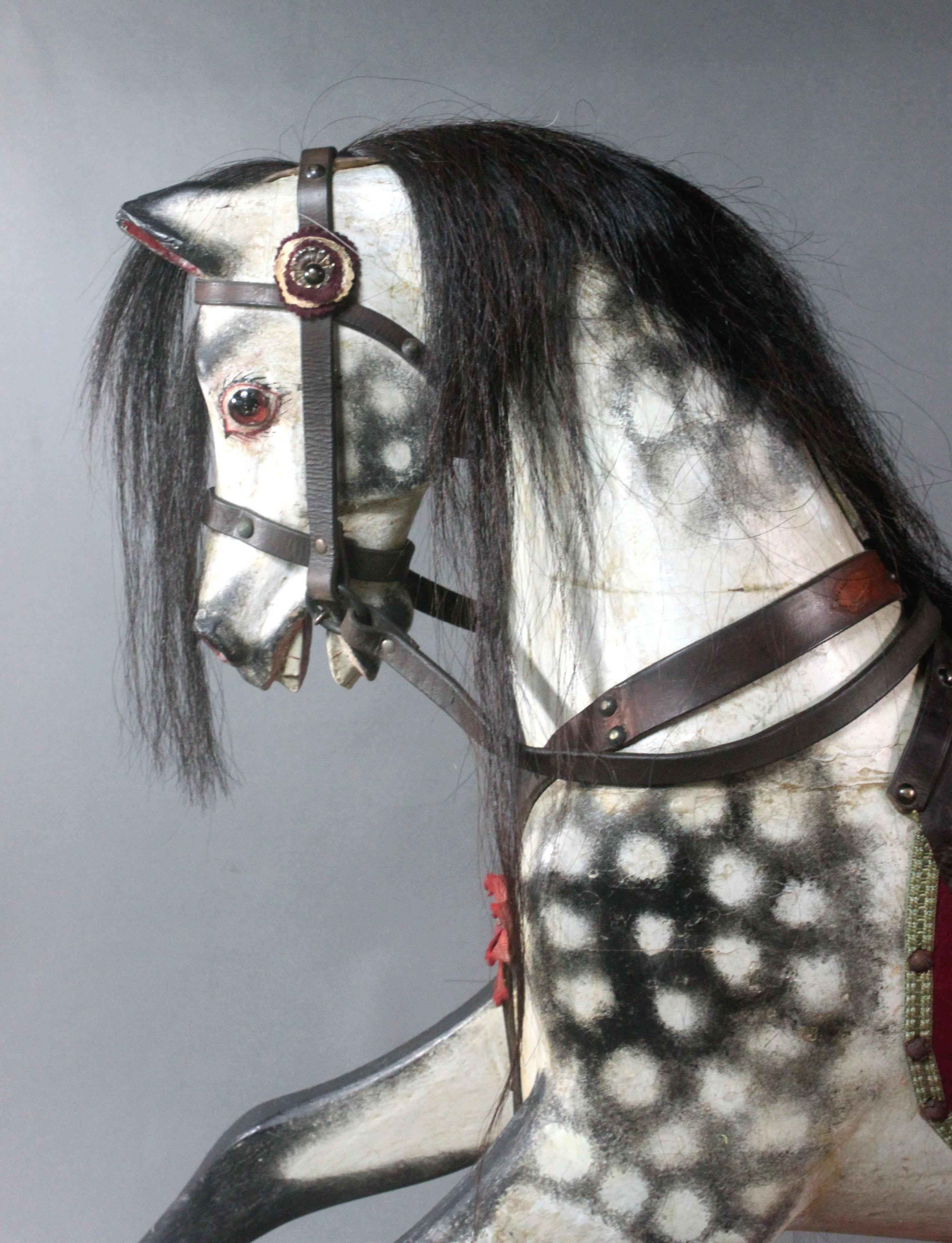 Large Antique Rocking Horse on Curved Wooden Rockers For Sale 2