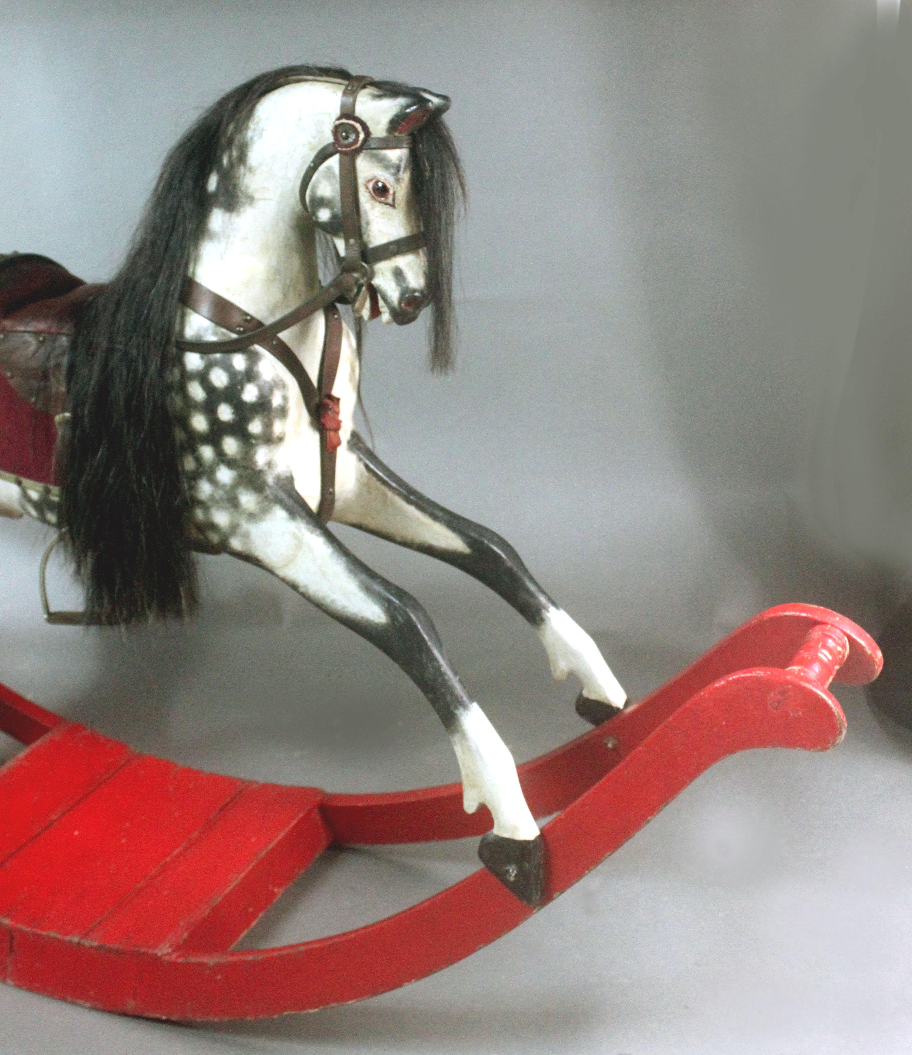 Large Antique Rocking Horse on Curved Wooden Rockers For Sale 3