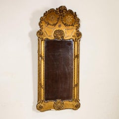 Large Antique Rococo Gold Gilt Mirror with Flowers and Stars from Sweden