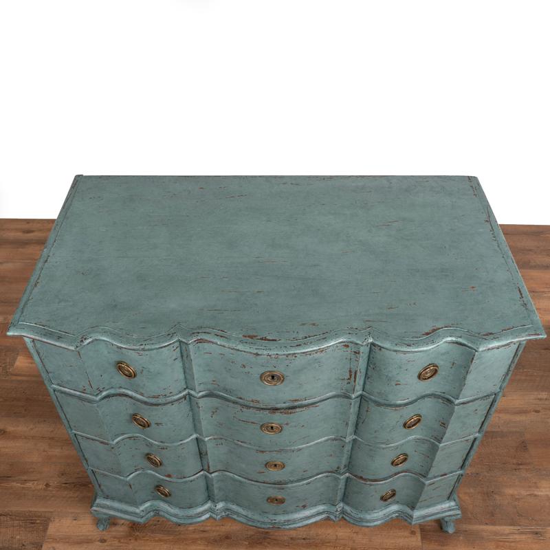 Large Antique Rococo Oak Chest of Drawers With Blue Painted Finish Circa 1800's 4