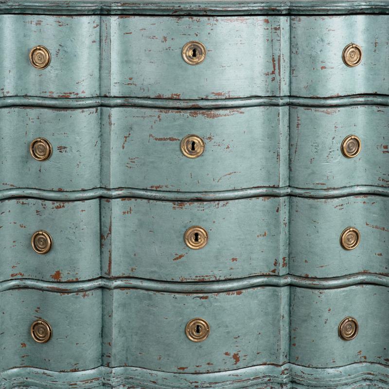 Wood Large Antique Rococo Oak Chest of Drawers With Blue Painted Finish Circa 1800's