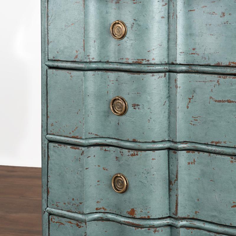 Large Antique Rococo Oak Chest of Drawers With Blue Painted Finish Circa 1800's 1