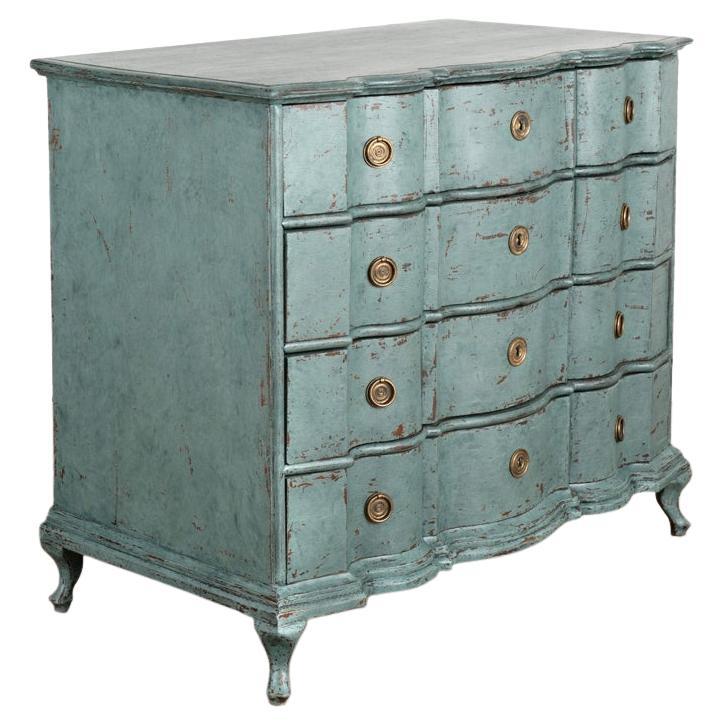 Large Antique Rococo Oak Chest of Drawers With Blue Painted Finish Circa 1800's