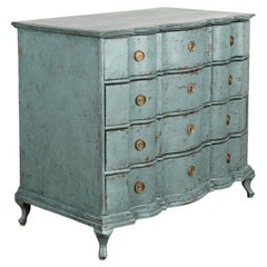 Large Antique Rococo Oak Chest of Drawers With Blue Painted Finish Circa 1800's