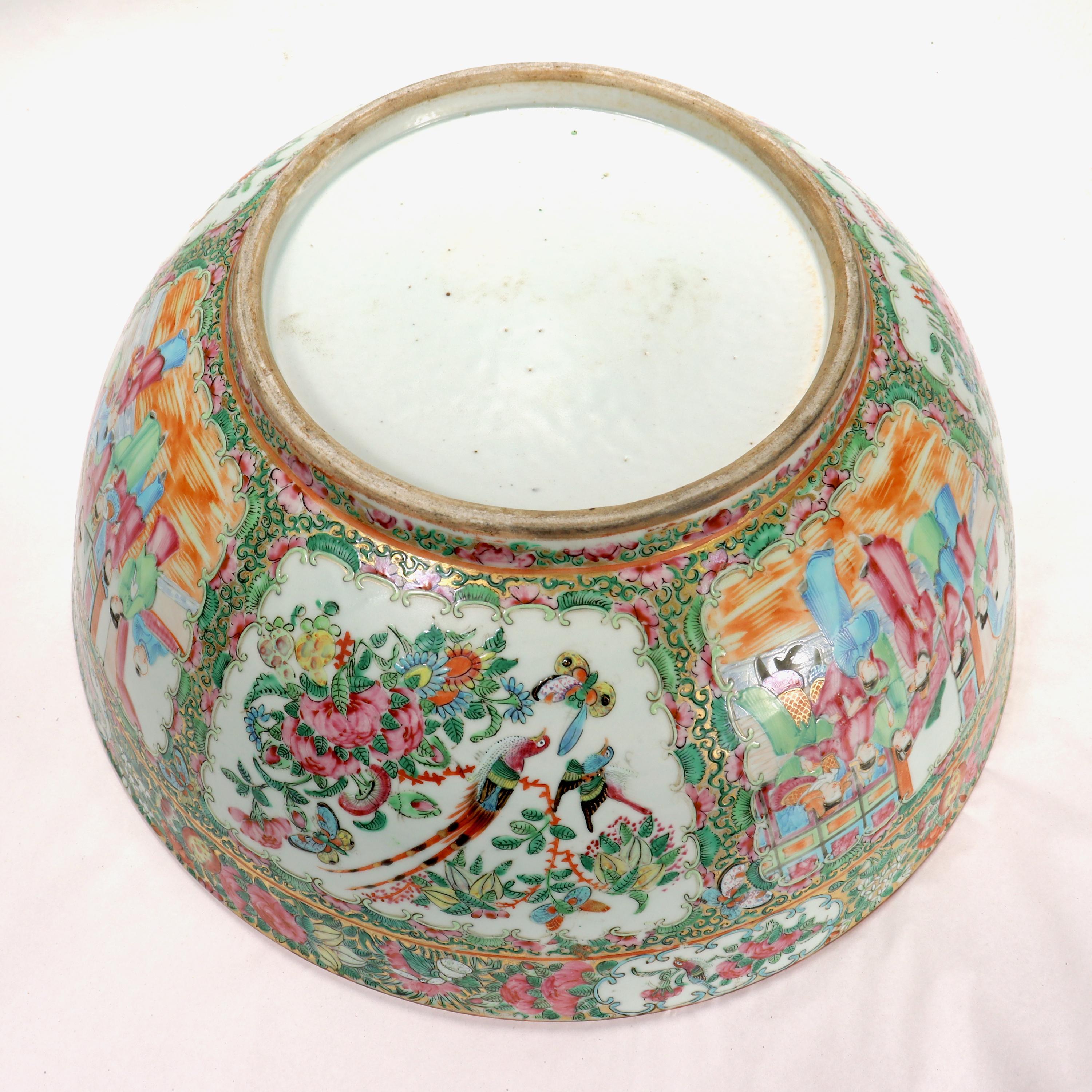 Large Antique Rose Medallion Chinese Export Porcelain Punch Bowl 4