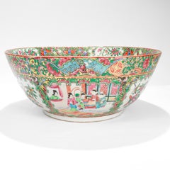 Large Antique Rose Medallion Chinese Export Porcelain Punch Bowl