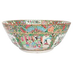 Large Antique Rose Medallion Chinese Export Porcelain Punch Bowl
