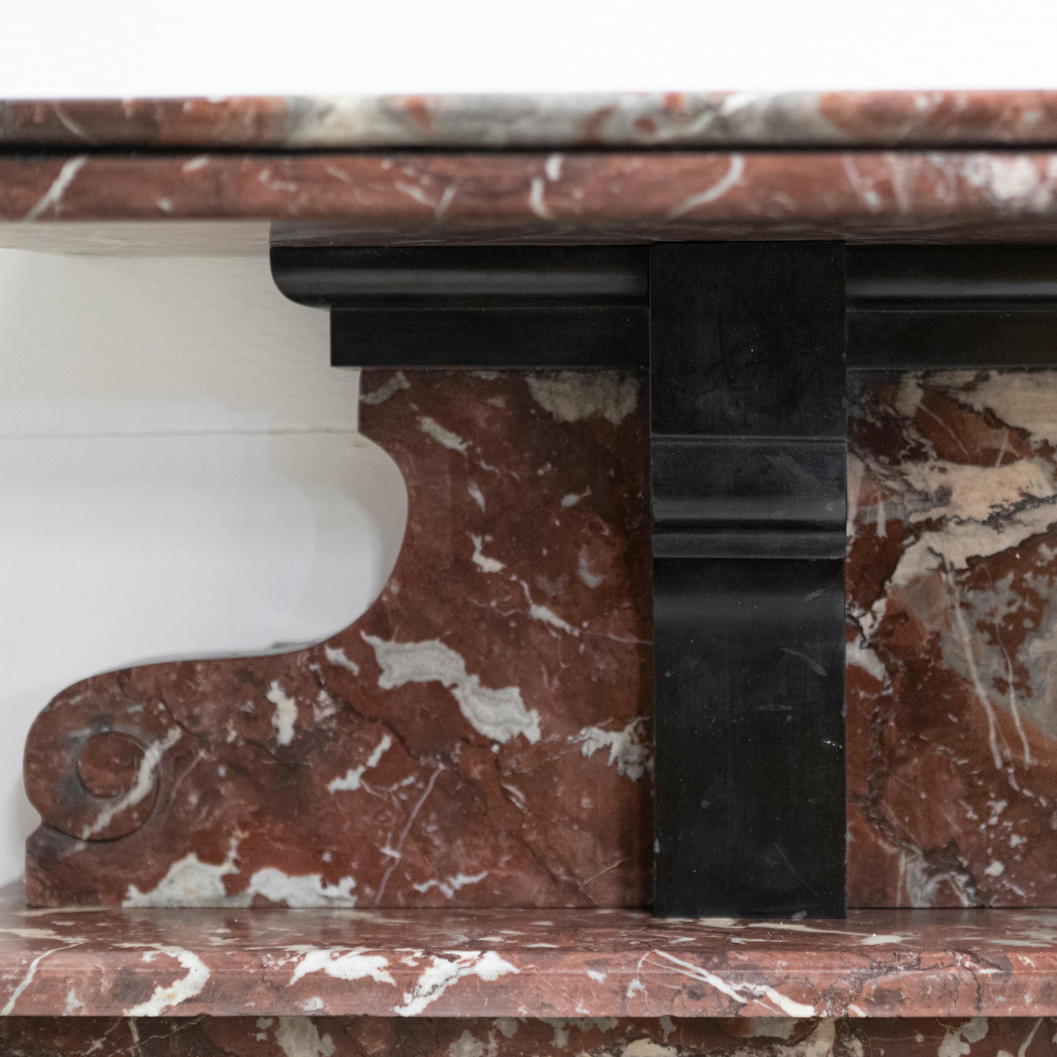 19th Century Large Antique Rouge Royal Red Marble Fireplace Surround