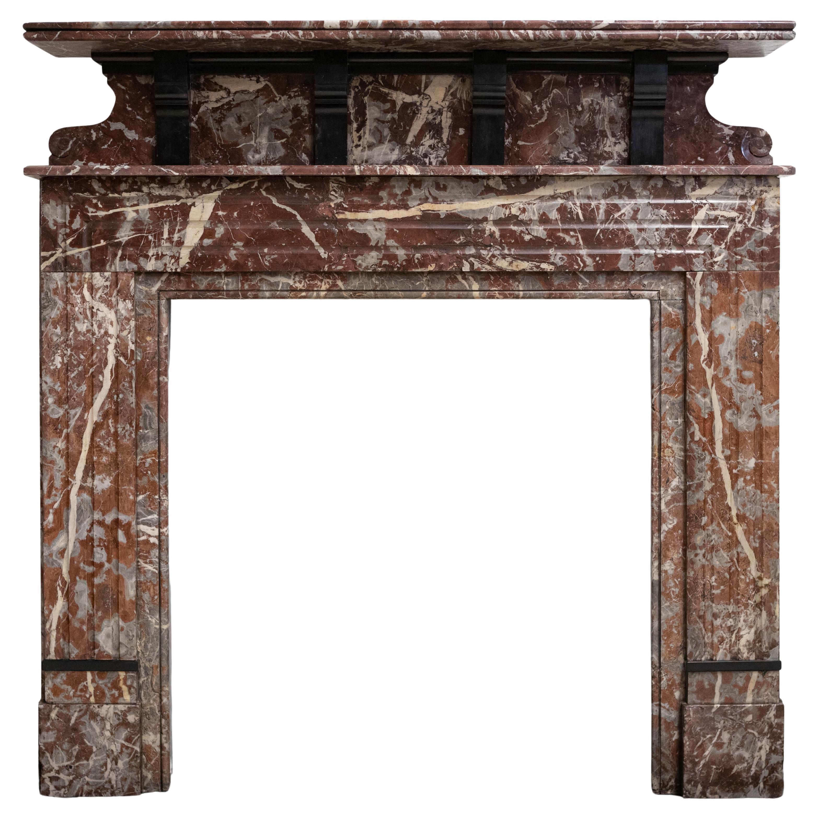 Large Antique Rouge Royal Red Marble Fireplace Surround For Sale