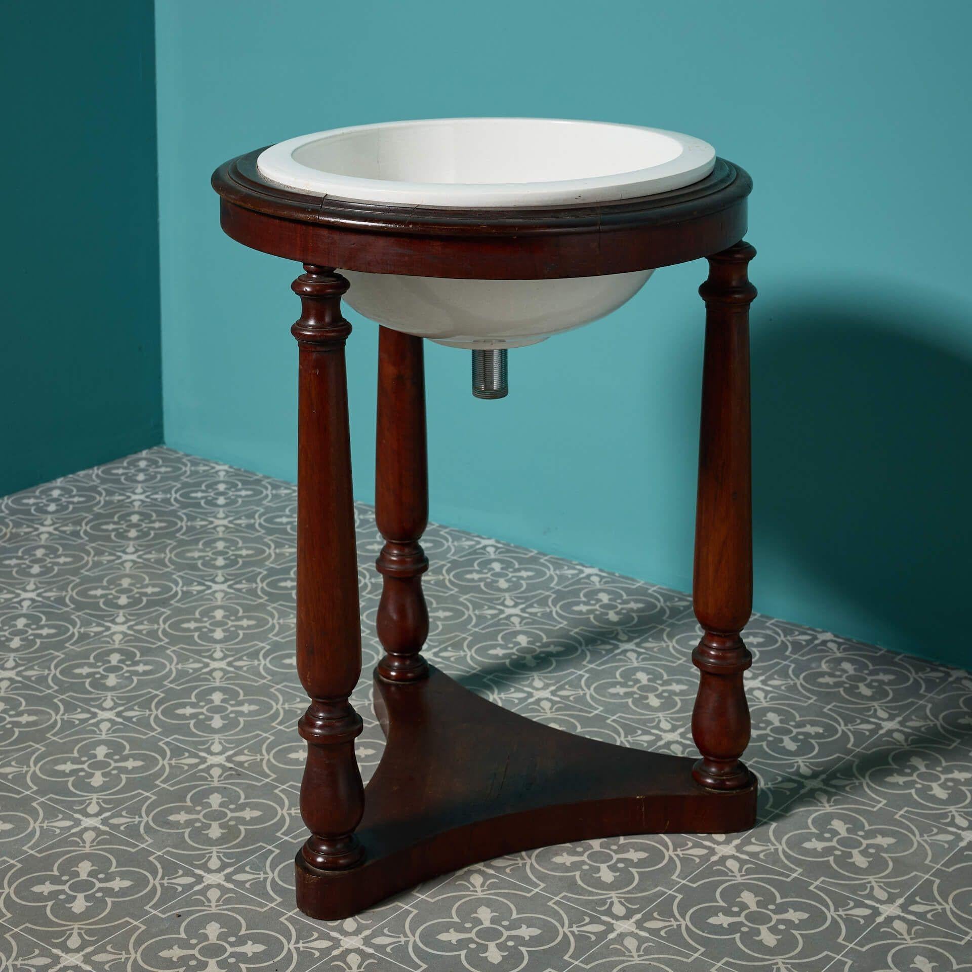 English Large Antique Round Basin with Triform Stand For Sale