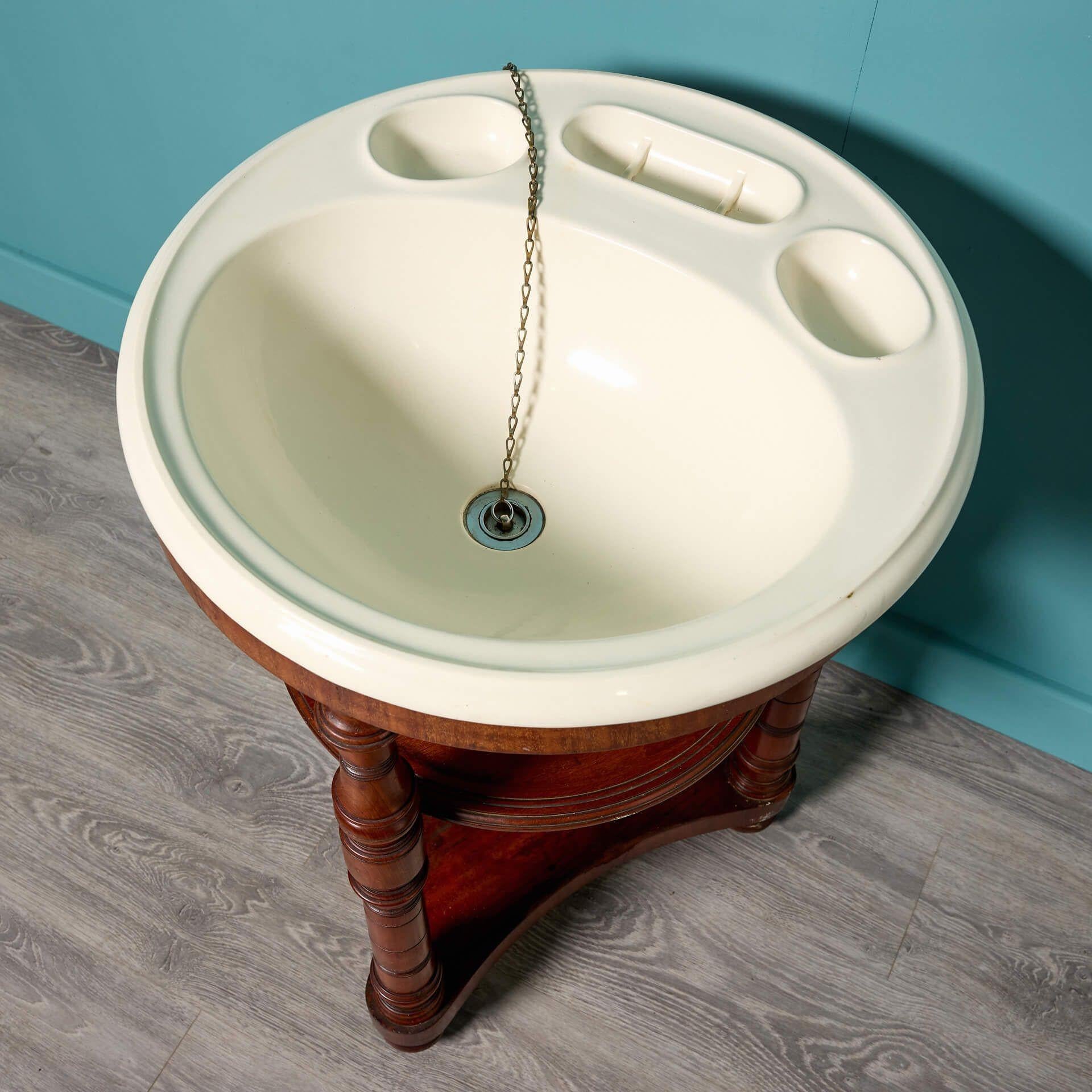 English Large Antique Round Basin with Triform Stand For Sale