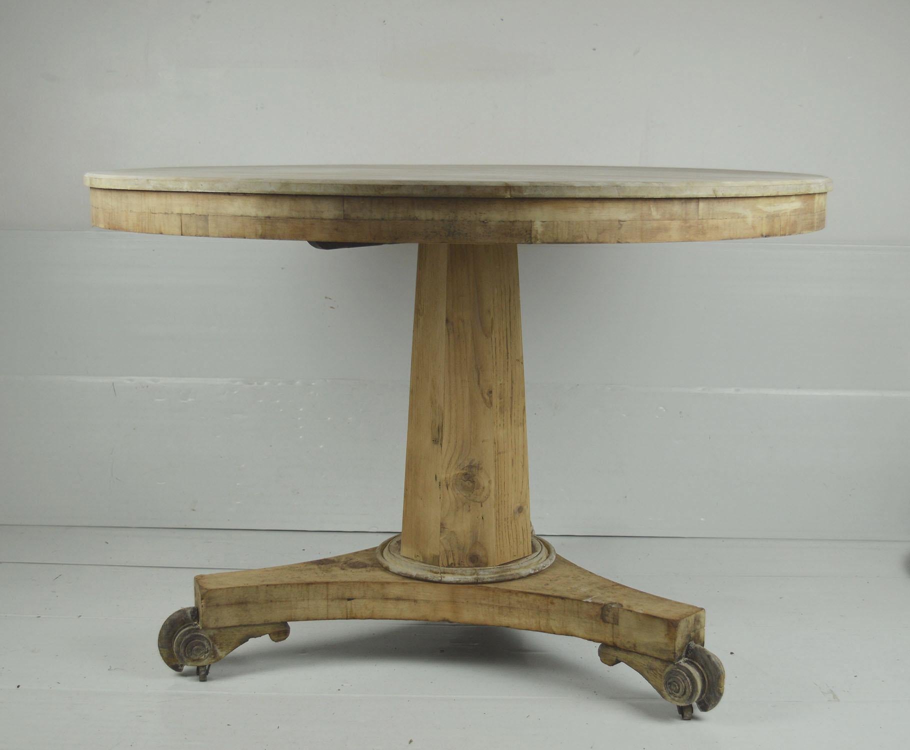Large Antique Round Bleached Mahogany and Pine Table 2