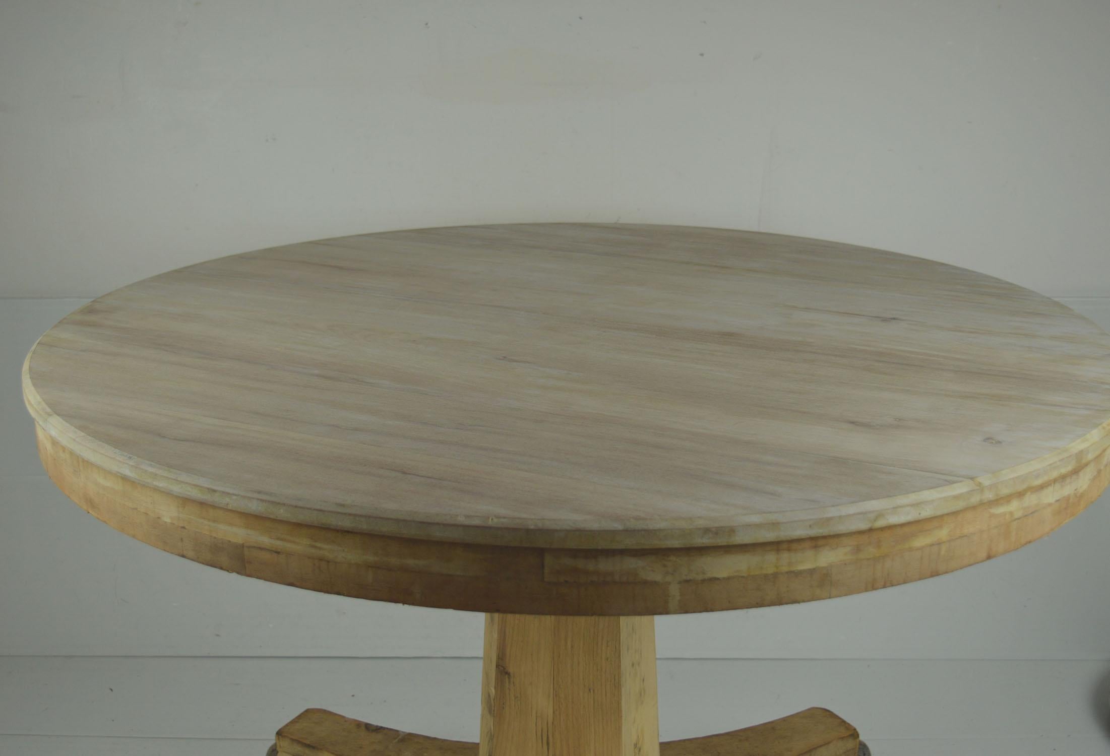 English Large Antique Round Bleached Mahogany and Pine Table