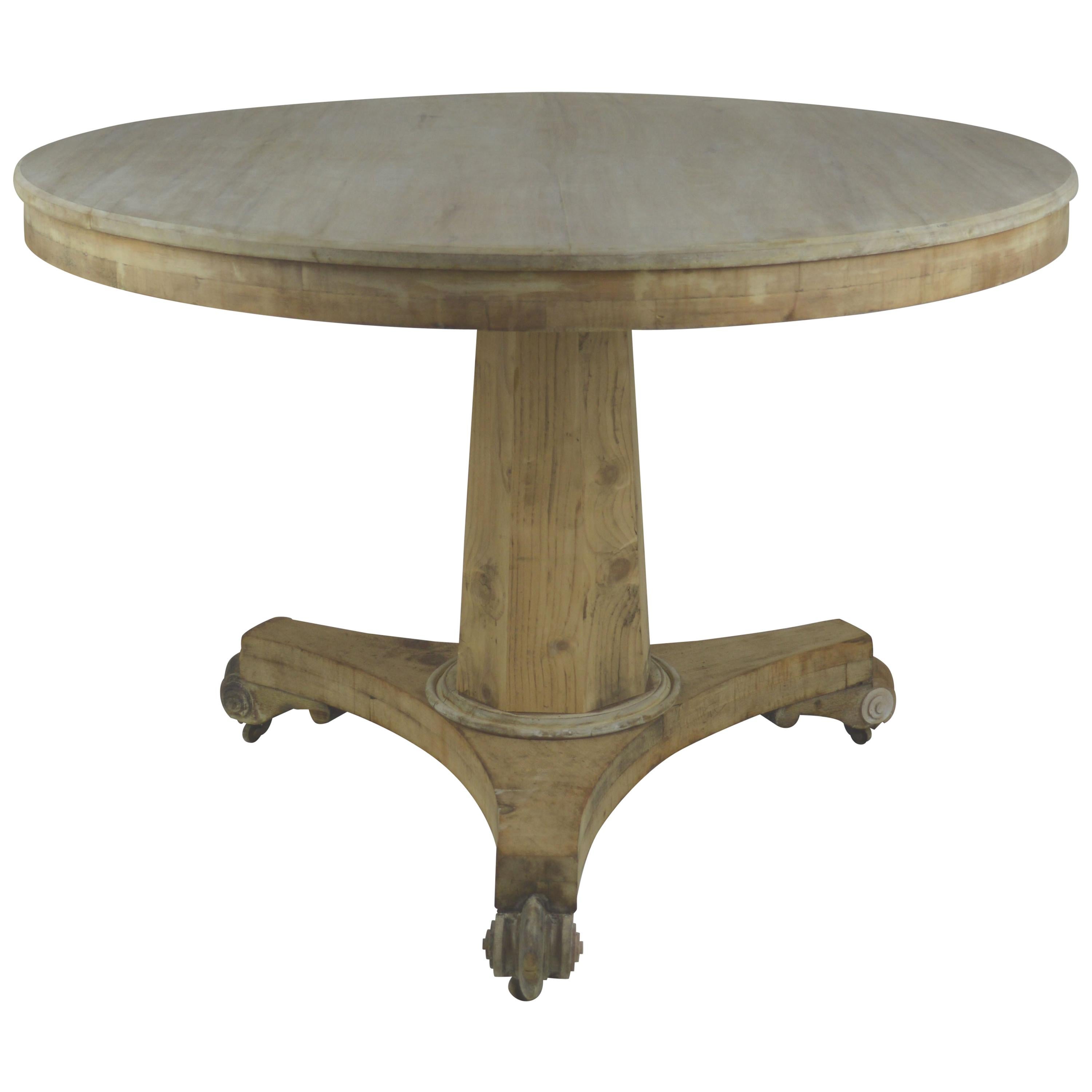 Large Antique Round Bleached Mahogany and Pine Table