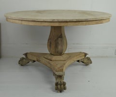 Large Antique Round Bleached Mahogany and Pine Table in Palladian Style