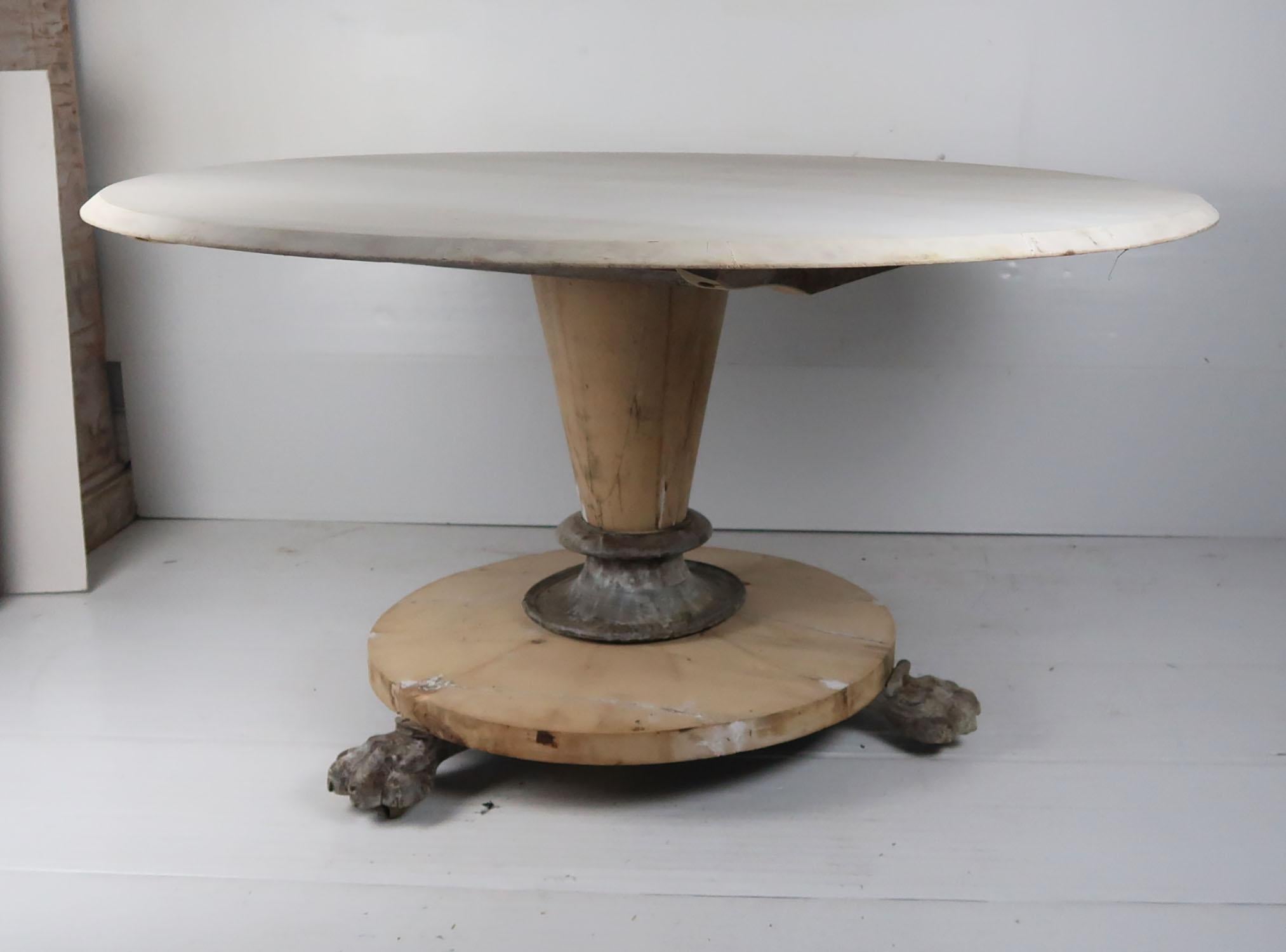 Fabulous large round Georgian table. Made from bleached Honduras mahogany and pine.

Beautifully figured top.

Great simple lines. I particularly like the plain conical shaped pedestal.

I have chosen not to lacquer or wax the