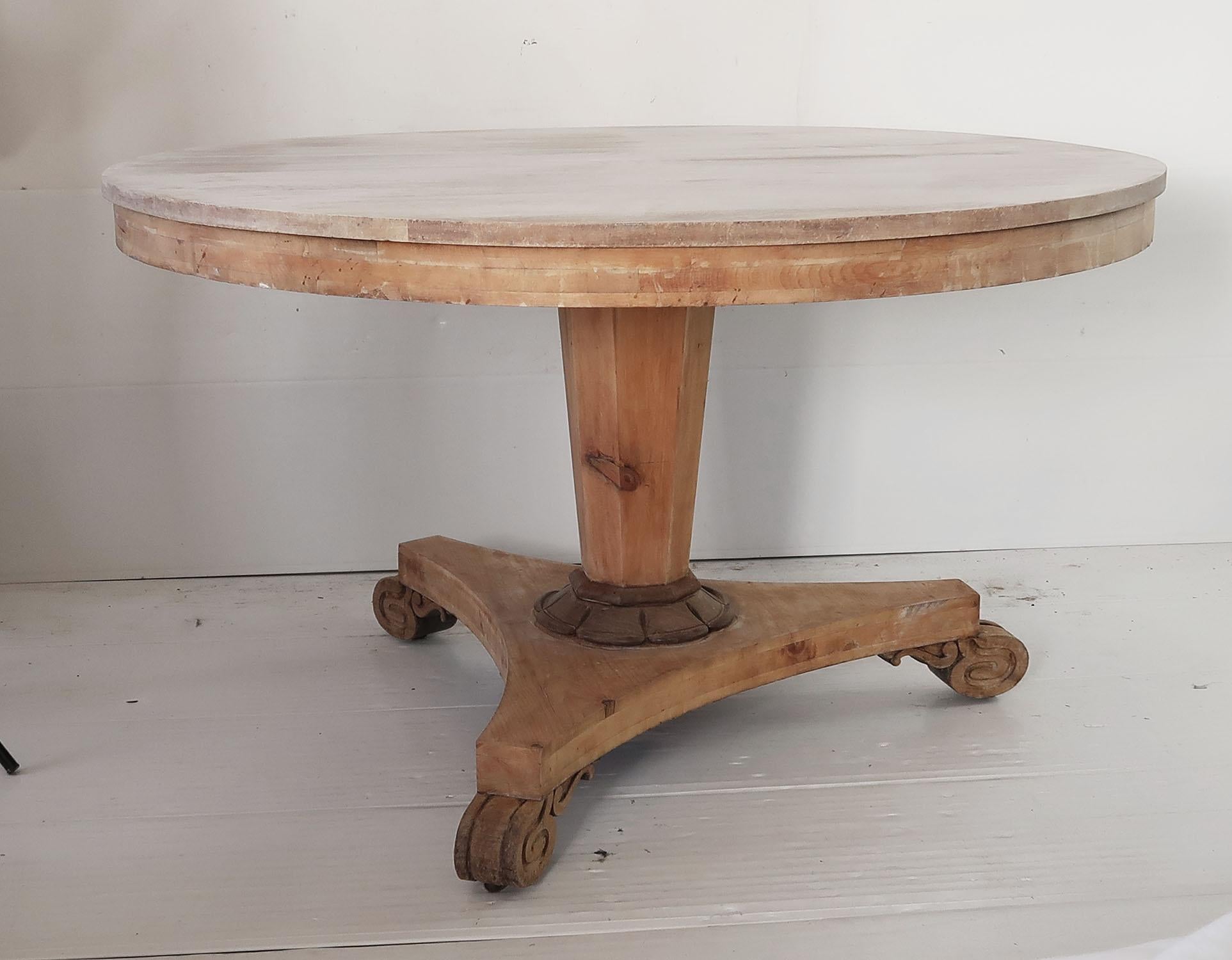 Fabulous large round Georgian table. Made from bleached Honduras mahogany and pine.

Beautifully figured top.

Great simple lines. I particularly like the simplicity of this table

I have chosen not to lacquer or wax the table.

Original