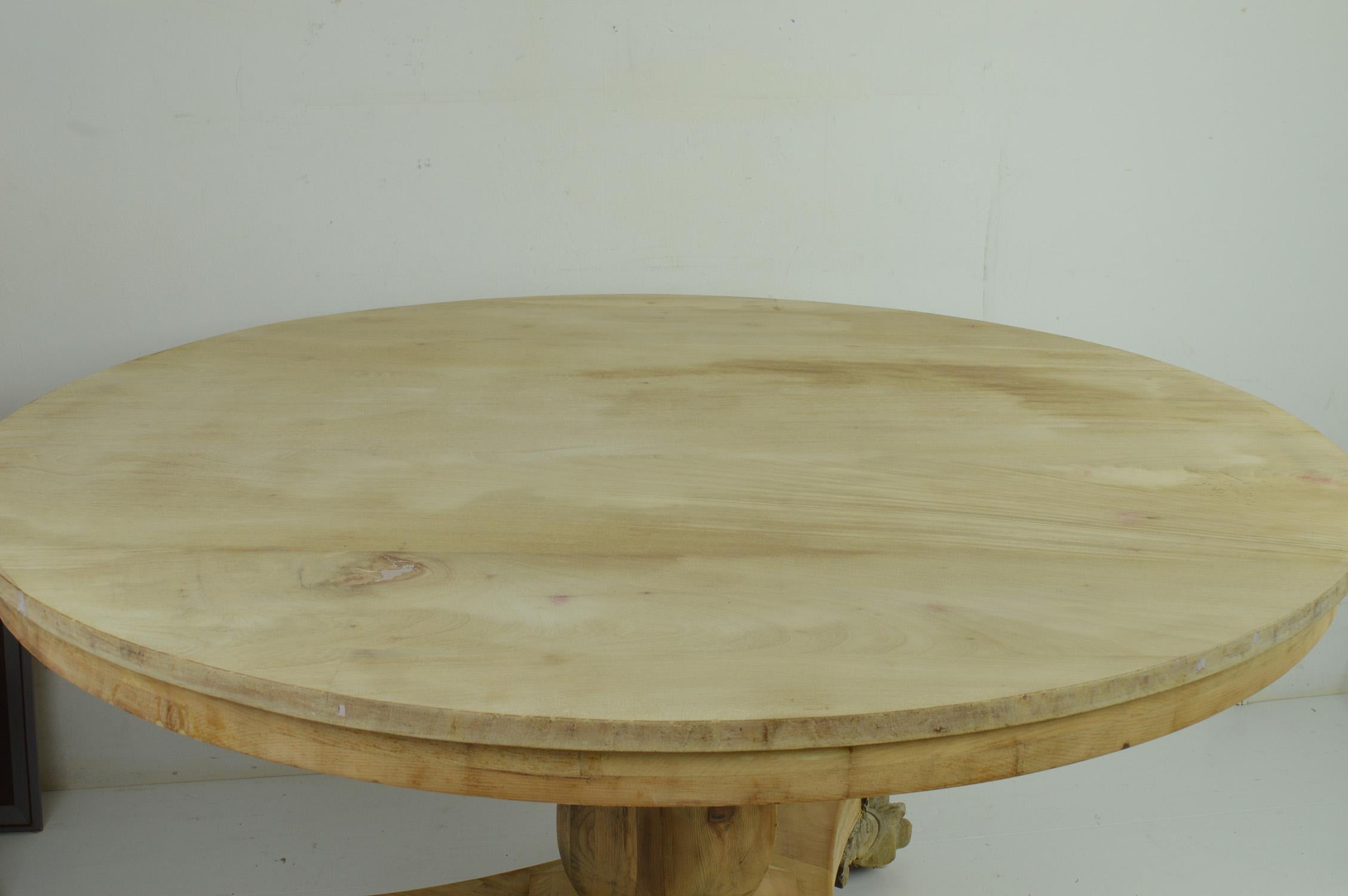 Large Antique Round Bleached Mahogany and Pine Table in Palladian Style 2