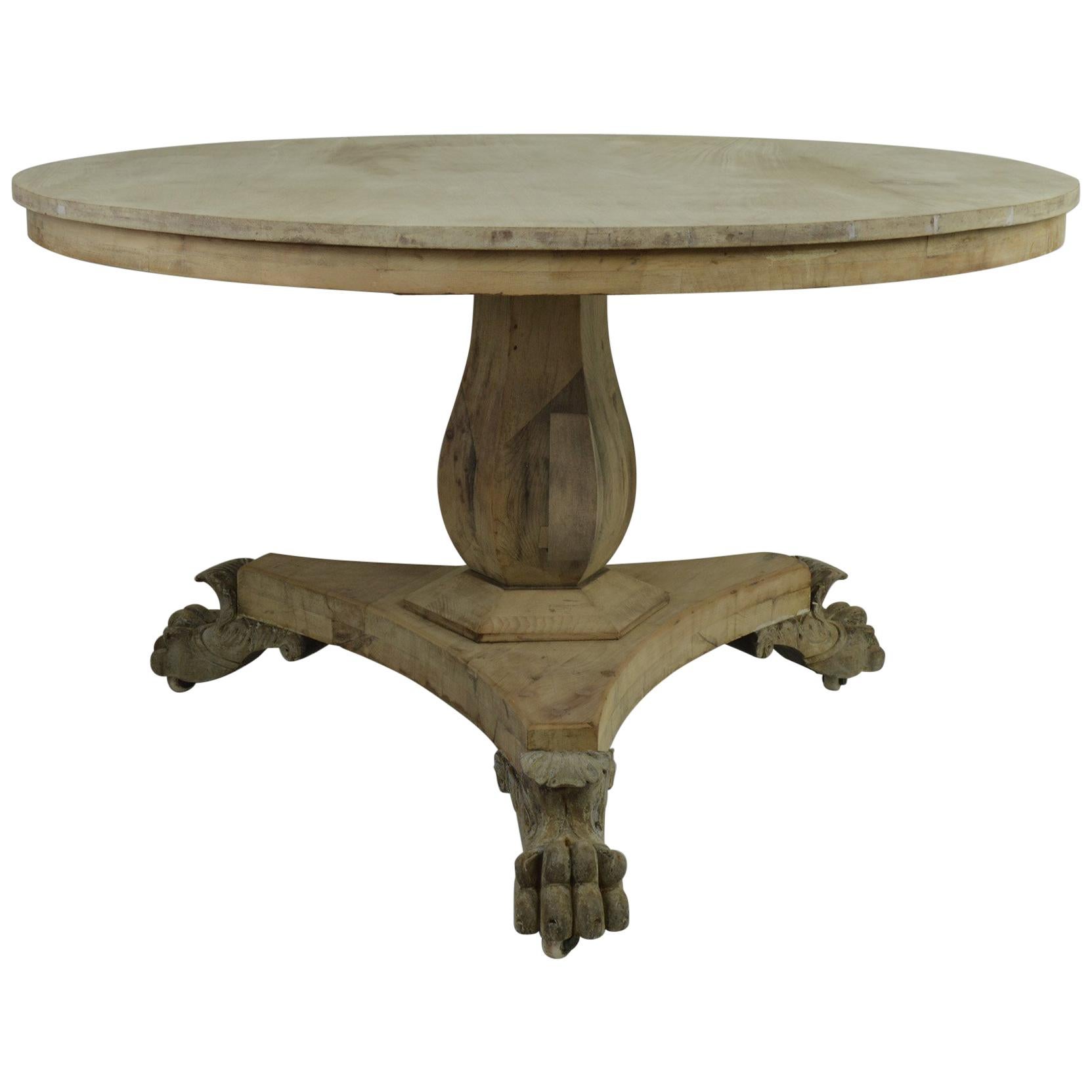 Large Antique Round Bleached Mahogany and Pine Table in Palladian Style