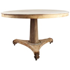 Large Antique Round Bleached Mahogany and Pine Table in Palladian Style