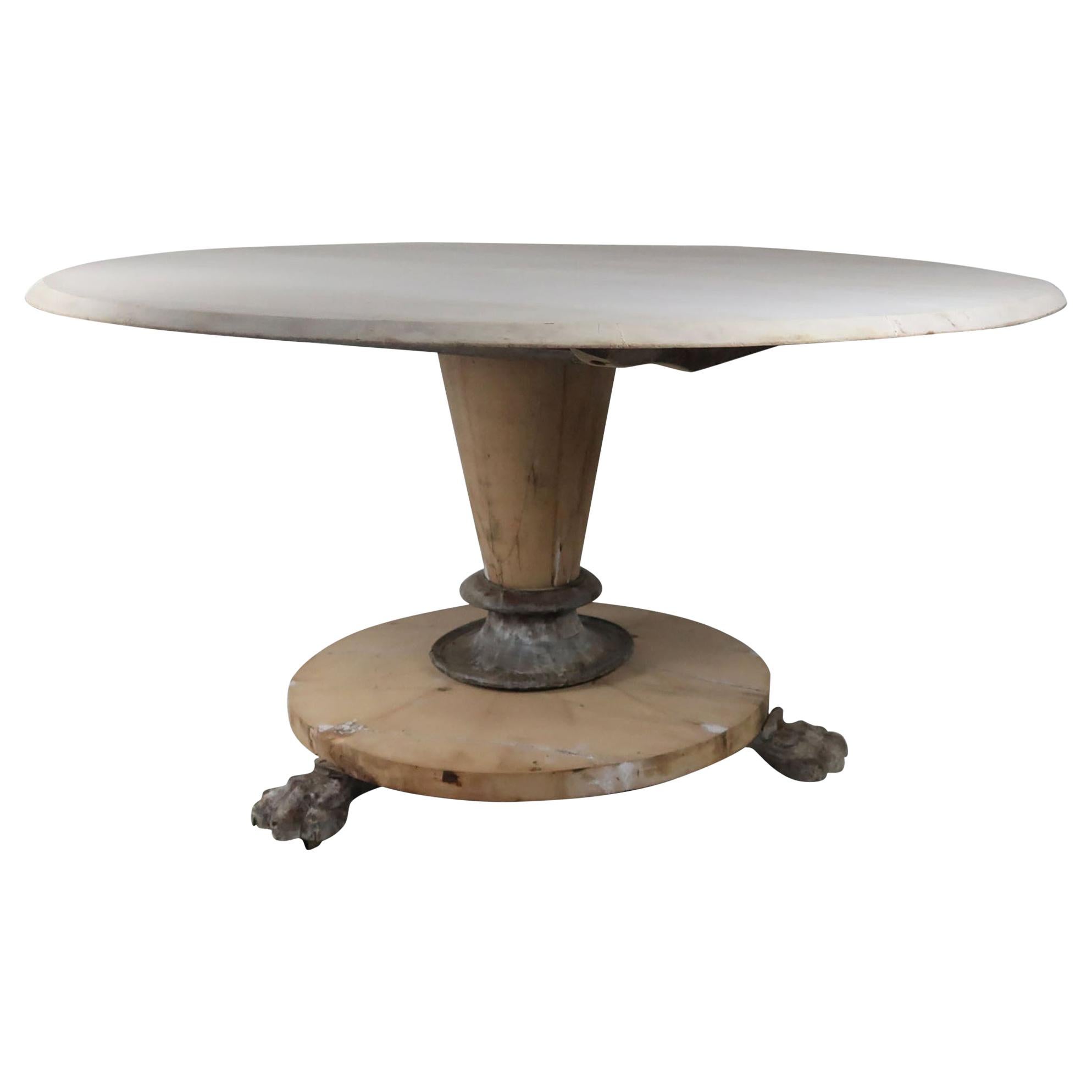 Large Antique Round Bleached Mahogany and Pine Table in Palladian Style