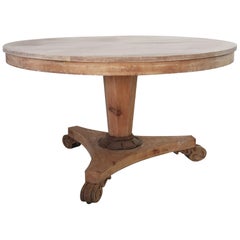Large Antique Round Bleached Mahogany and Pine Table in Palladian Style