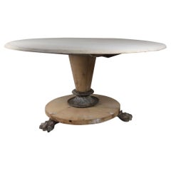 Large Antique Round Bleached Mahogany and Pine Table in Palladian Style