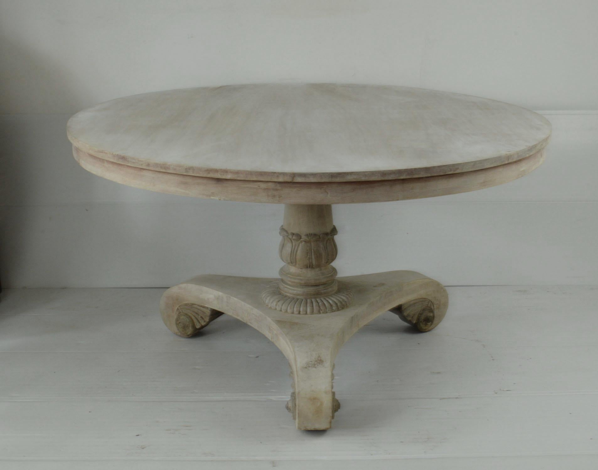 Fabulous large round Georgian table. Made from bleached Honduras mahogany.

Beautifully figured top.

Great simple lines. I particularly like the anthemion shape carving to the base

I have chosen not to lacquer or wax the table.





 