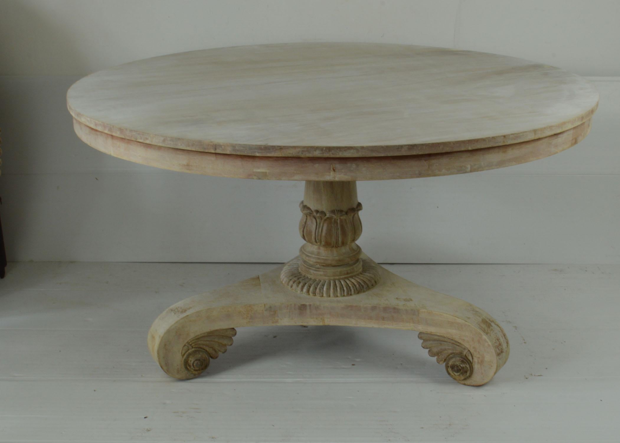 Large Antique Round Bleached Mahogany Table in Palladian Style 2