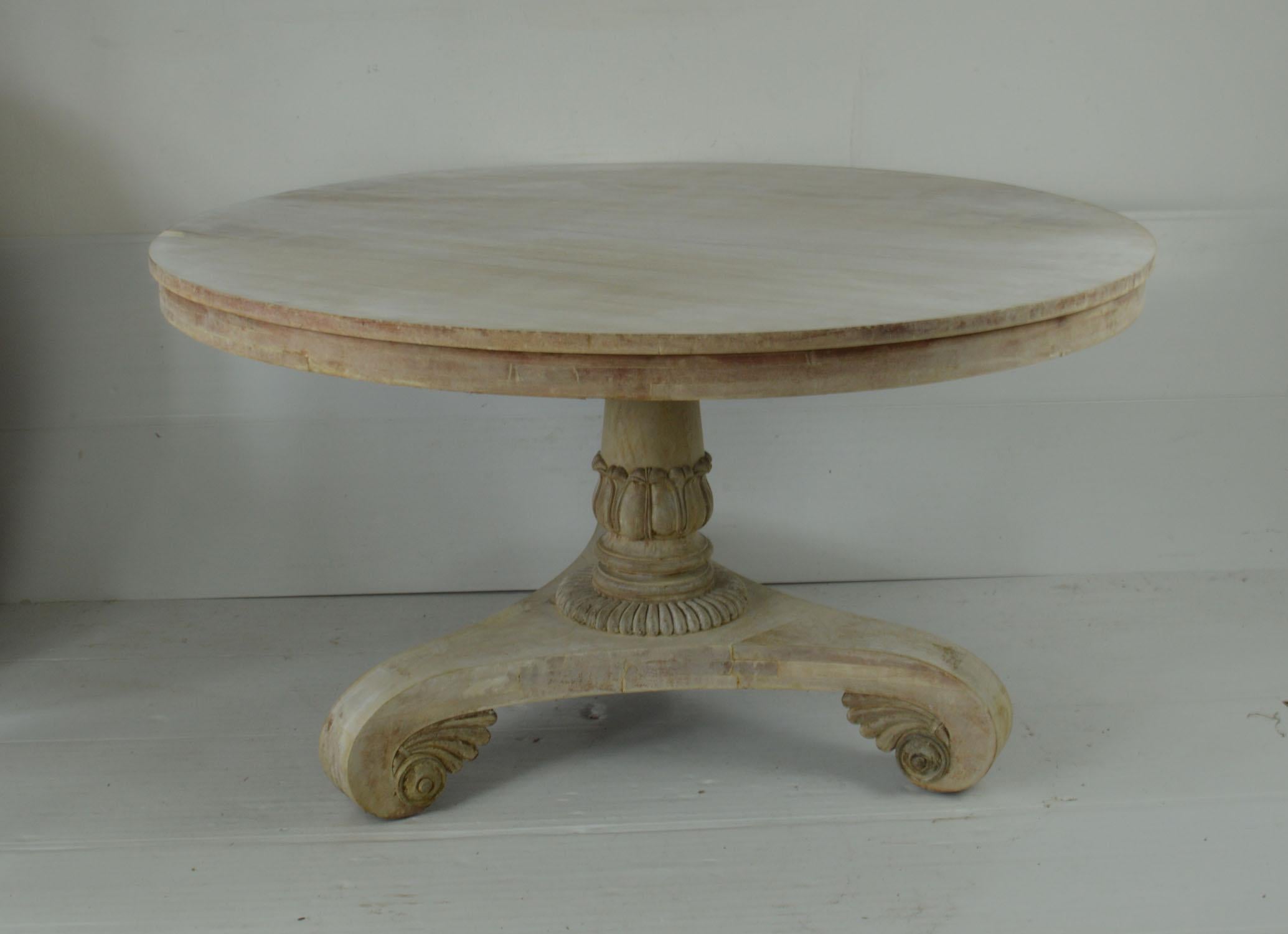 Large Antique Round Bleached Mahogany Table in Palladian Style 4
