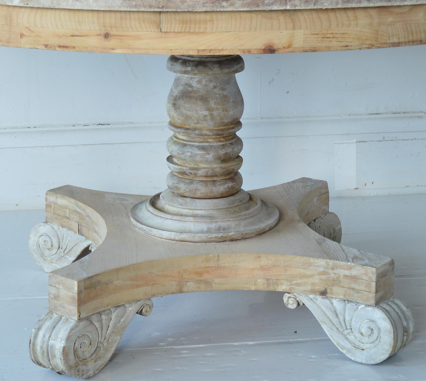 Greek Revival Large Antique Round Bleached Pine and Mahogany Table, English, circa 1830