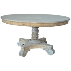 Large Antique Round Bleached Pine and Mahogany Table, English, circa 1830