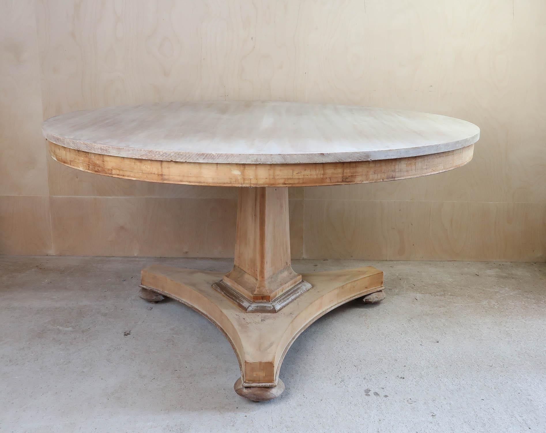 Wood Large Antique Round Bleached Table in Palladian Style. English C.1835