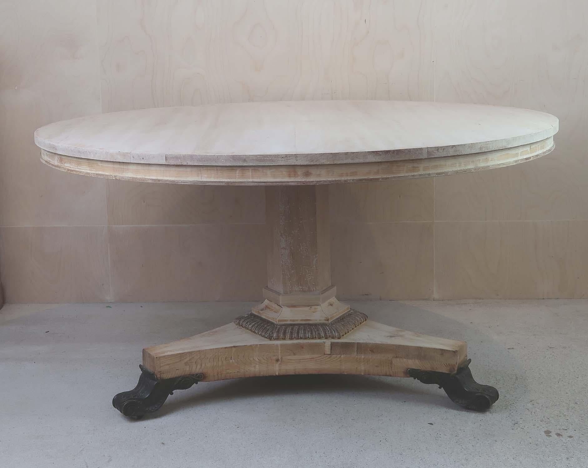 Wood Large Antique Round Bleached Table in Palladian Style. English C.1835 For Sale