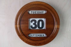 Large Antique Round Oak Perpetual Wall Calendar. English, C.1900