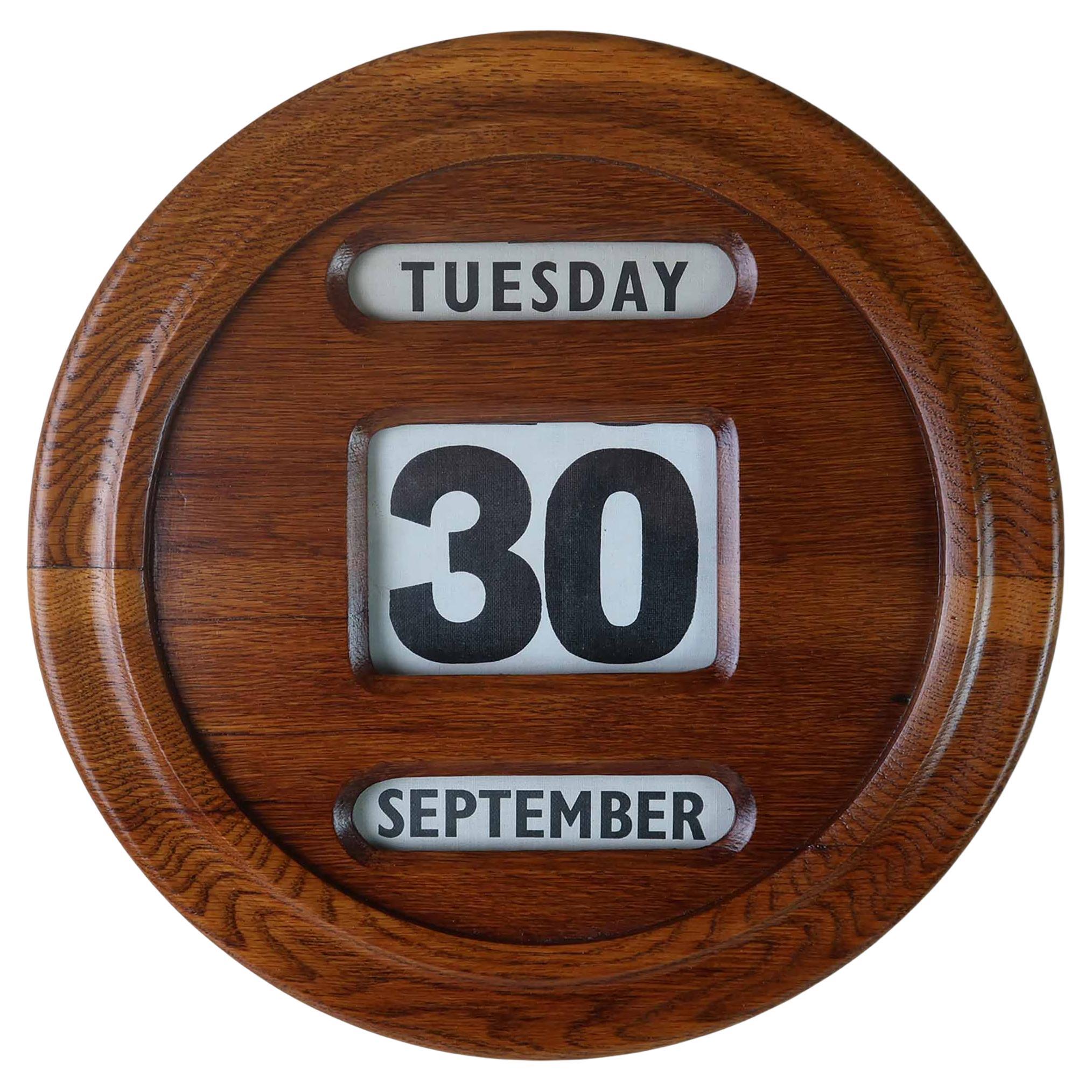 Calendario da parete perpetuo grande e rotondo di Oak Oak. Inglese, C.C.