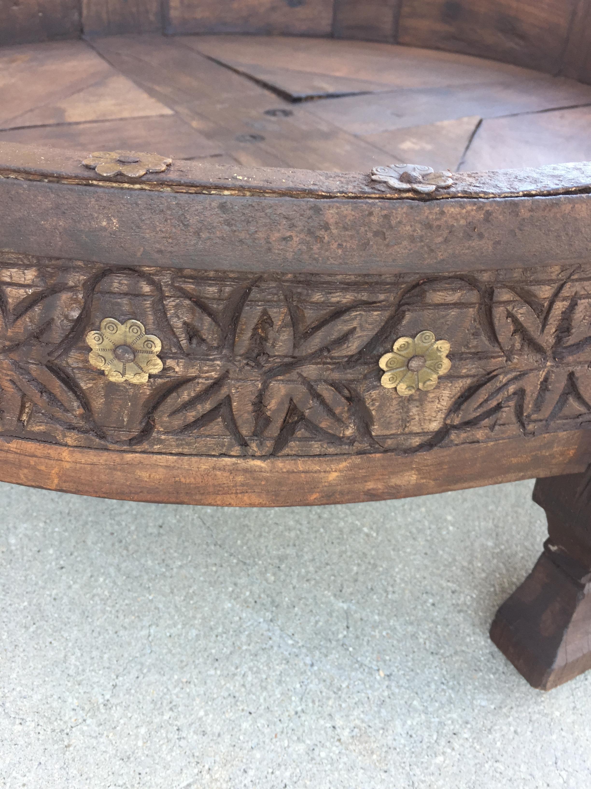 Large Antique Round Tribal Grinder Teak Table 2