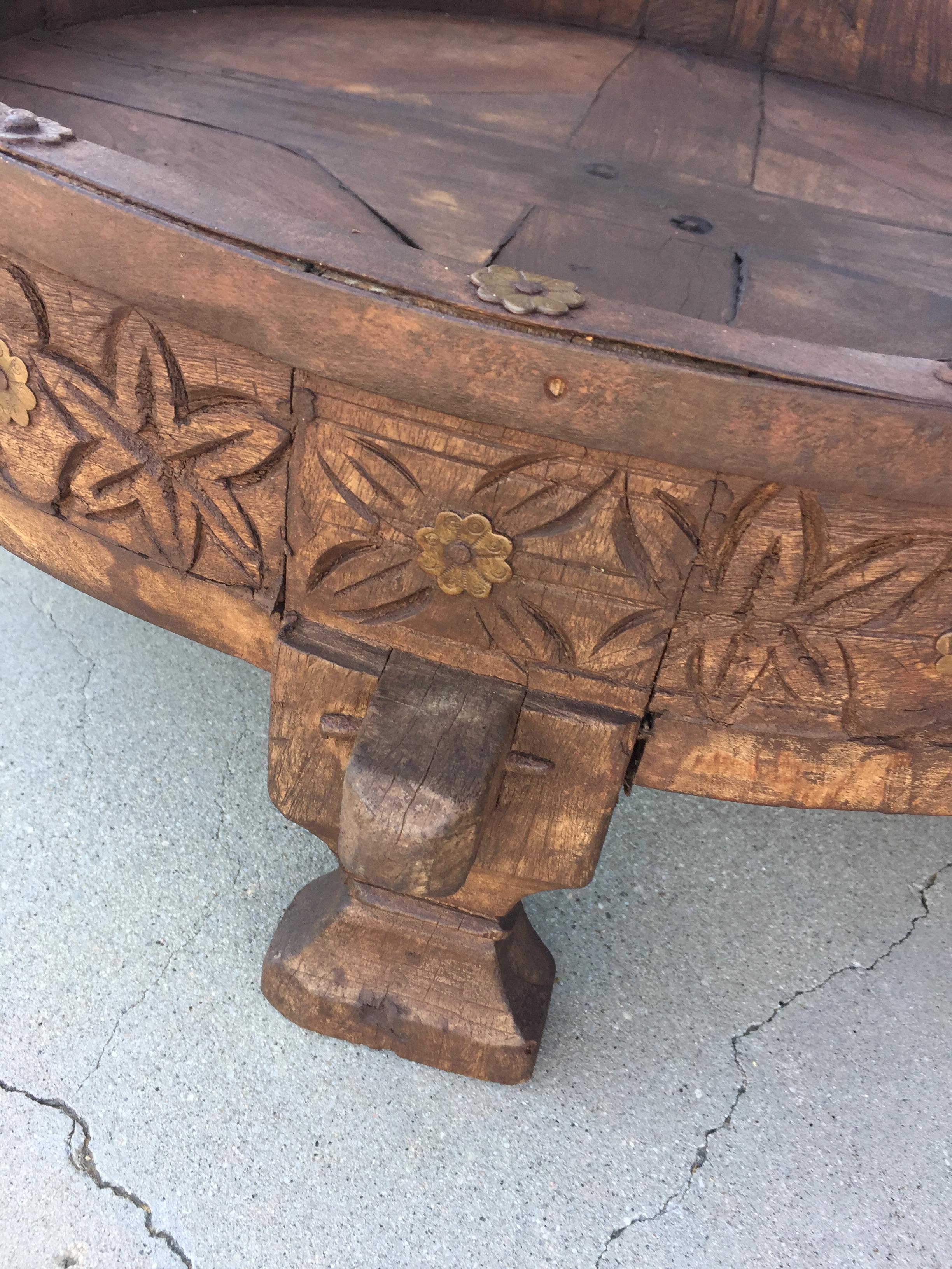 Large Antique Round Tribal Grinder Teak Table 5