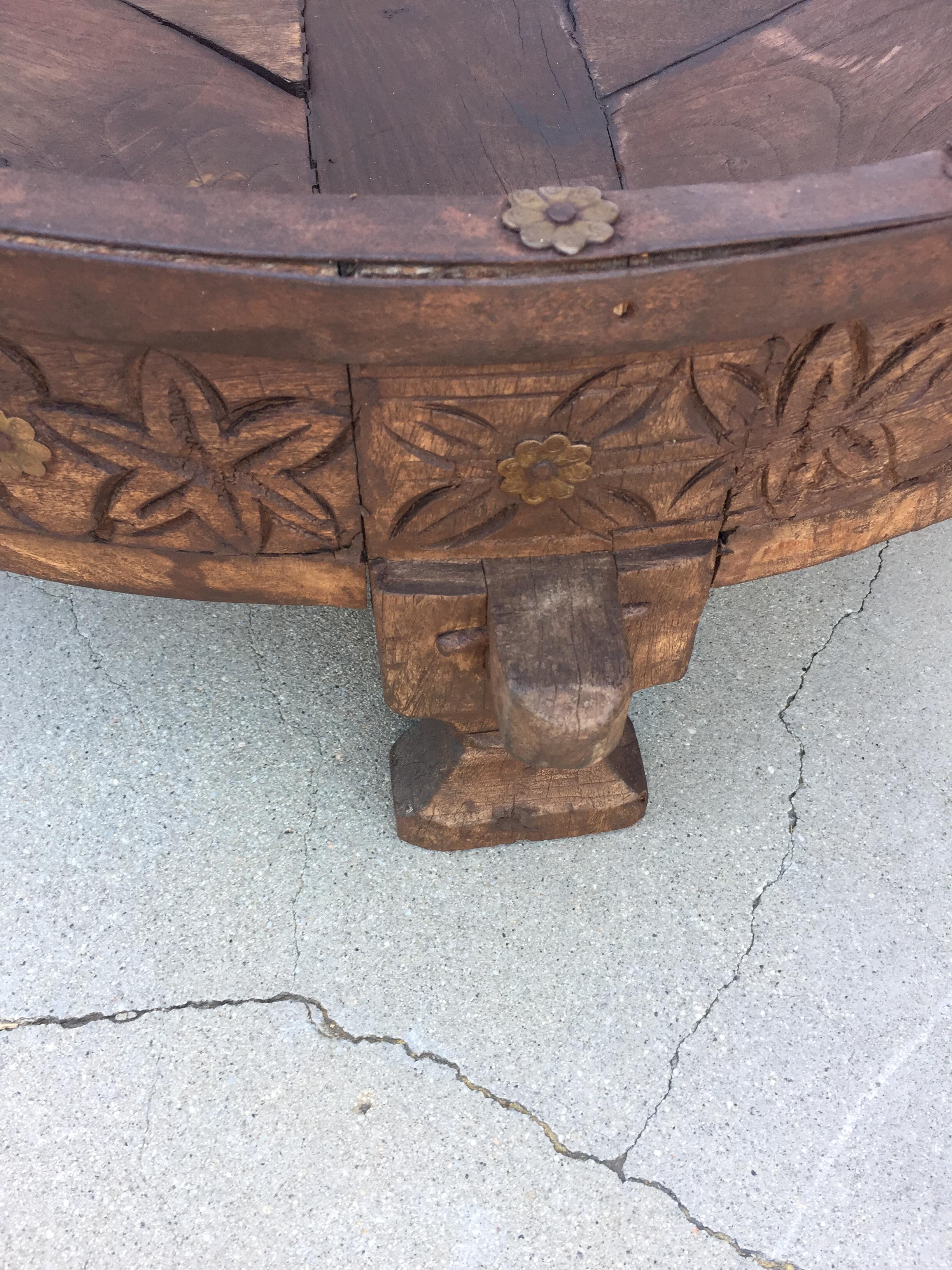 Hardwood Large Antique Round Tribal Grinder Teak Table
