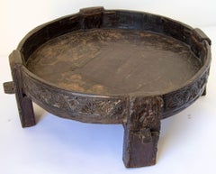 Large Antique Round Tribal Grinder Teak Table 1920's