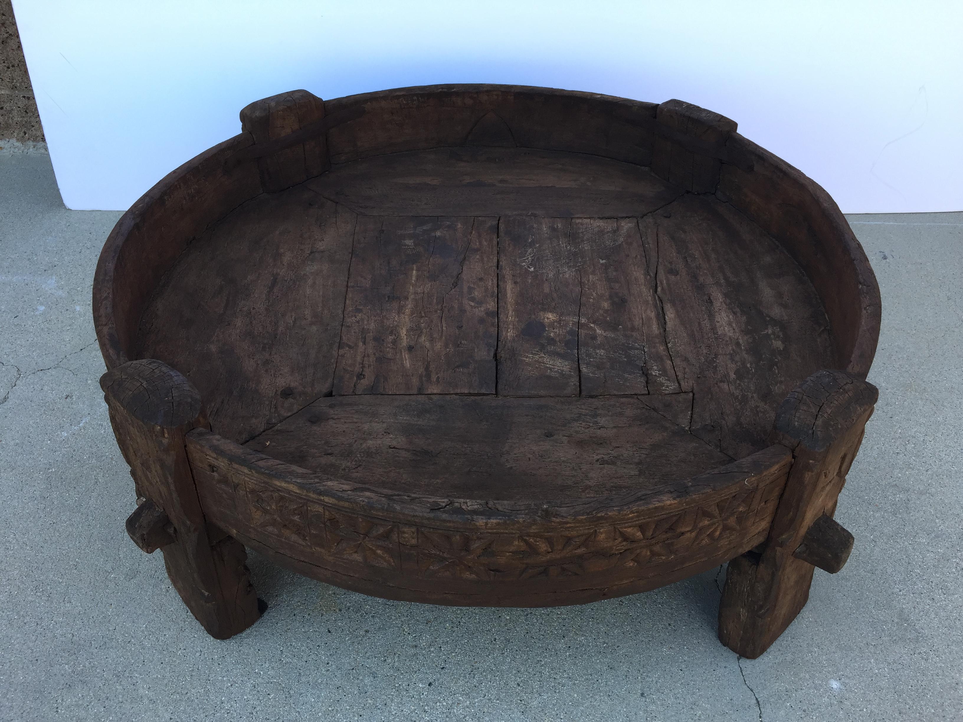 Large Antique Round Tribal Low Grinder teak Table 4