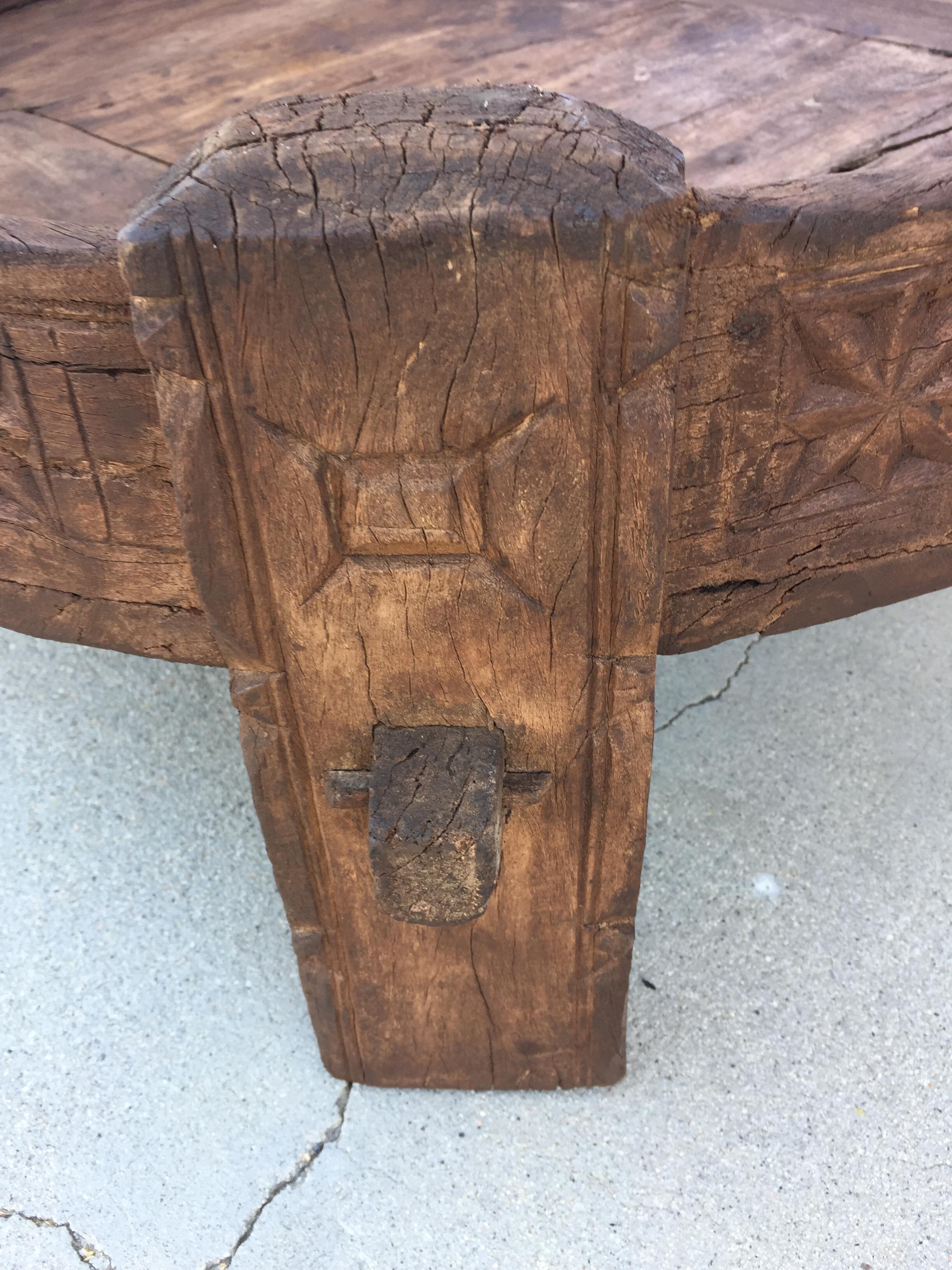 Large Antique Round Tribal Low Grinder teak Table 7
