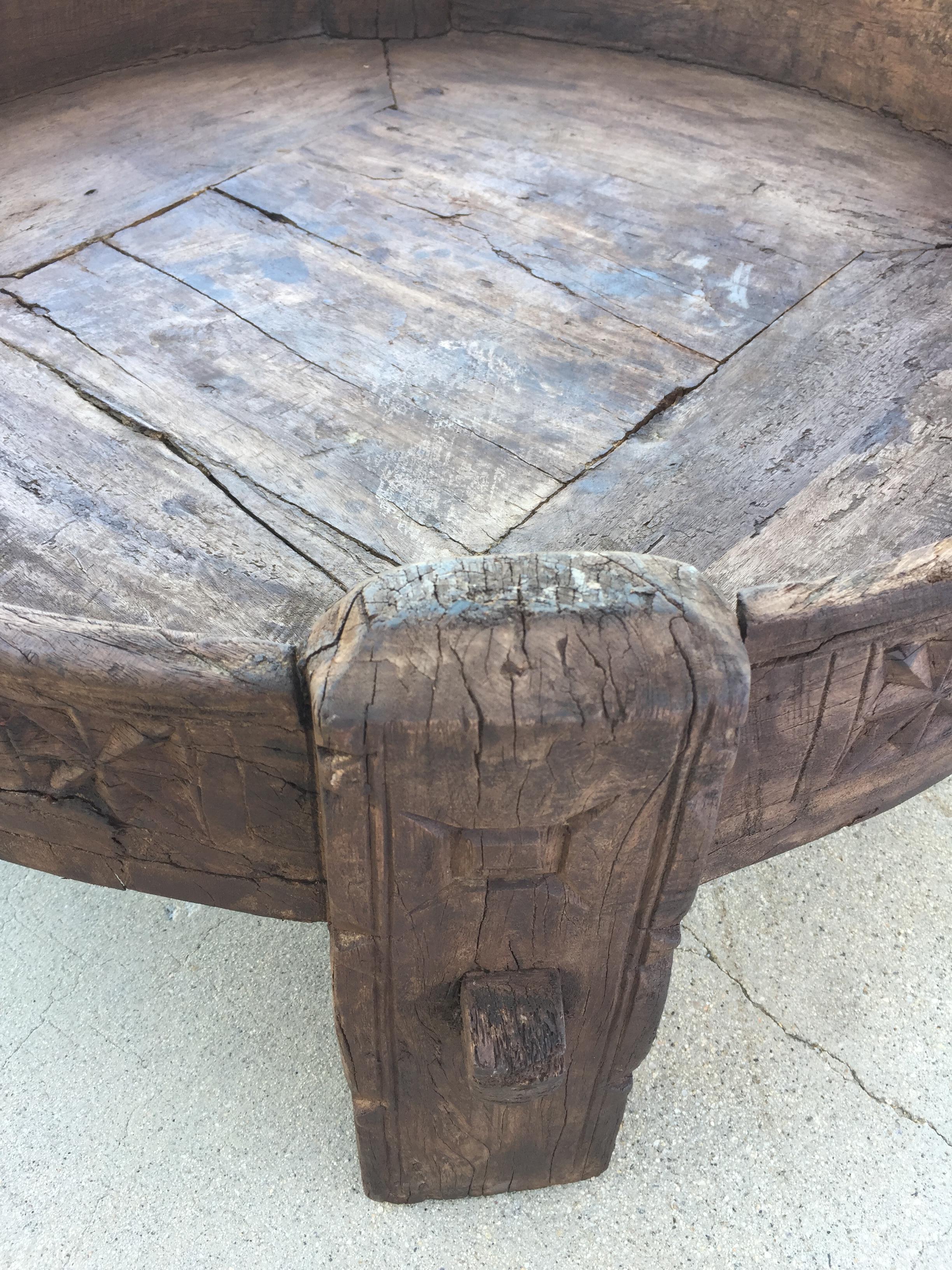 Large Antique Round Tribal Low Grinder teak Table 8