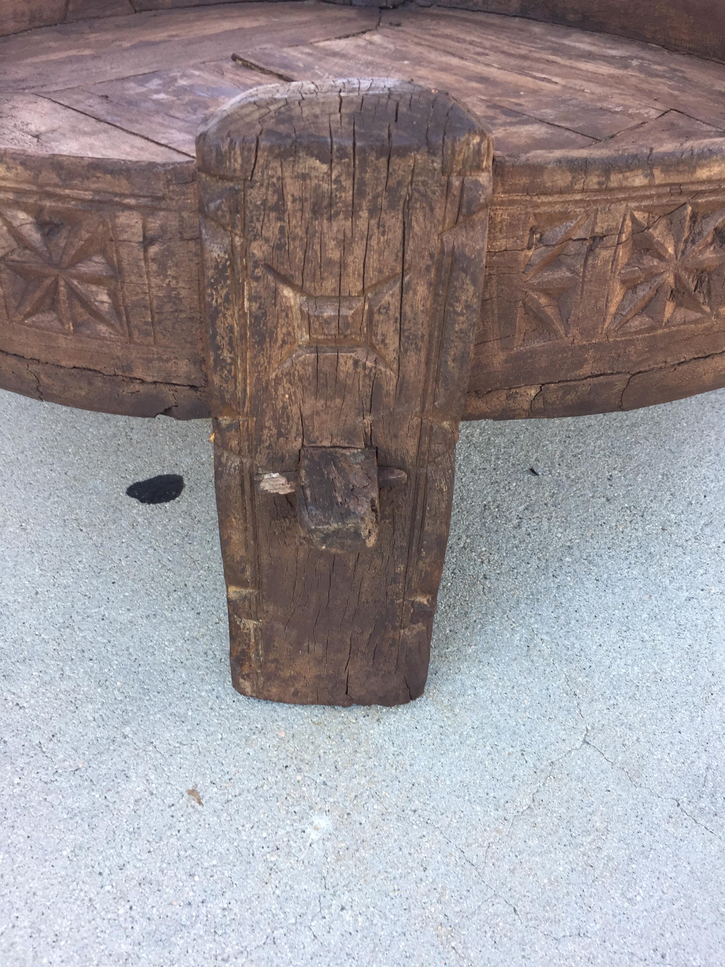 Large Antique Round Tribal Low Grinder teak Table 9