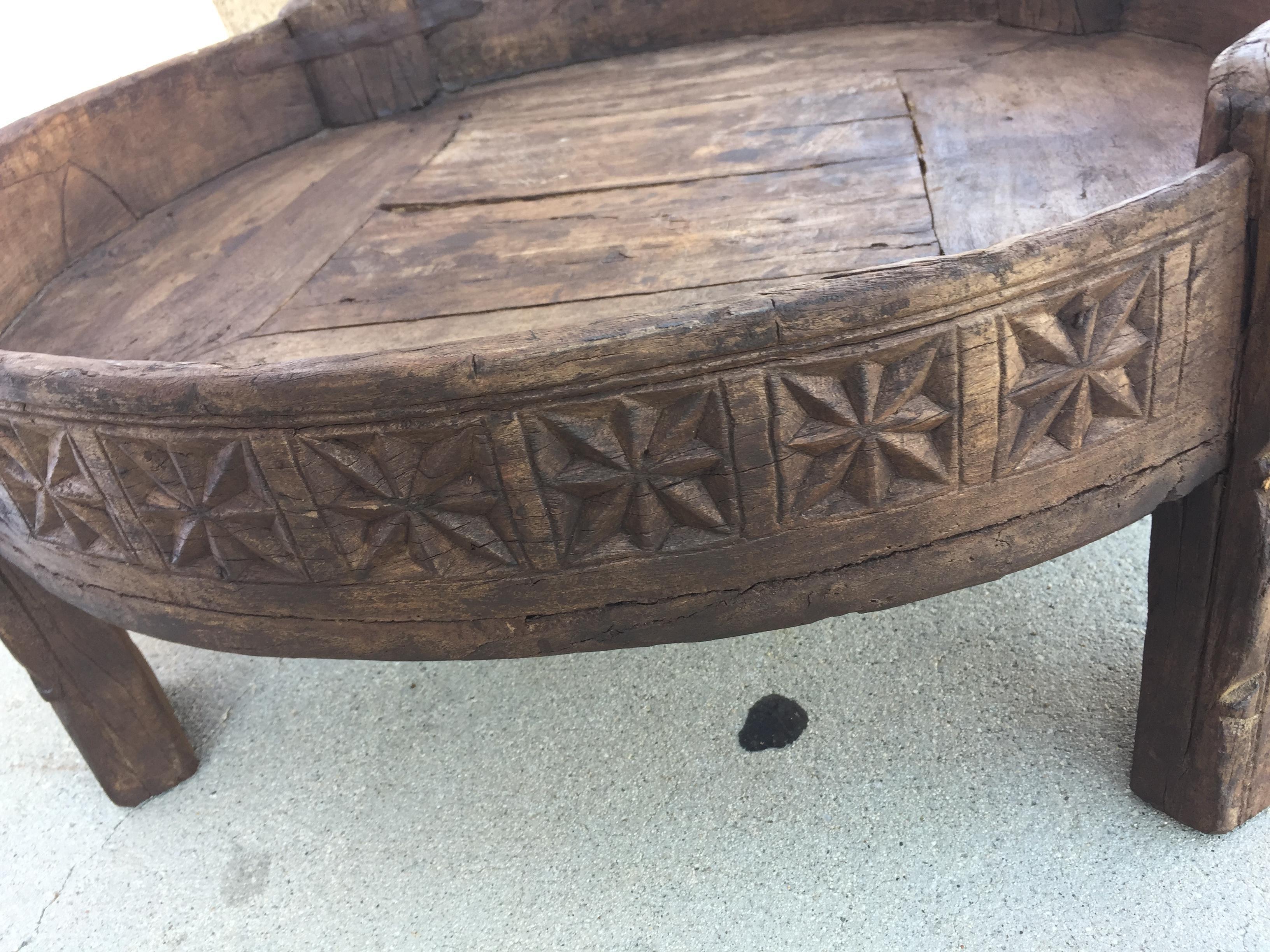 Large Antique Round Tribal Low Grinder teak Table 11