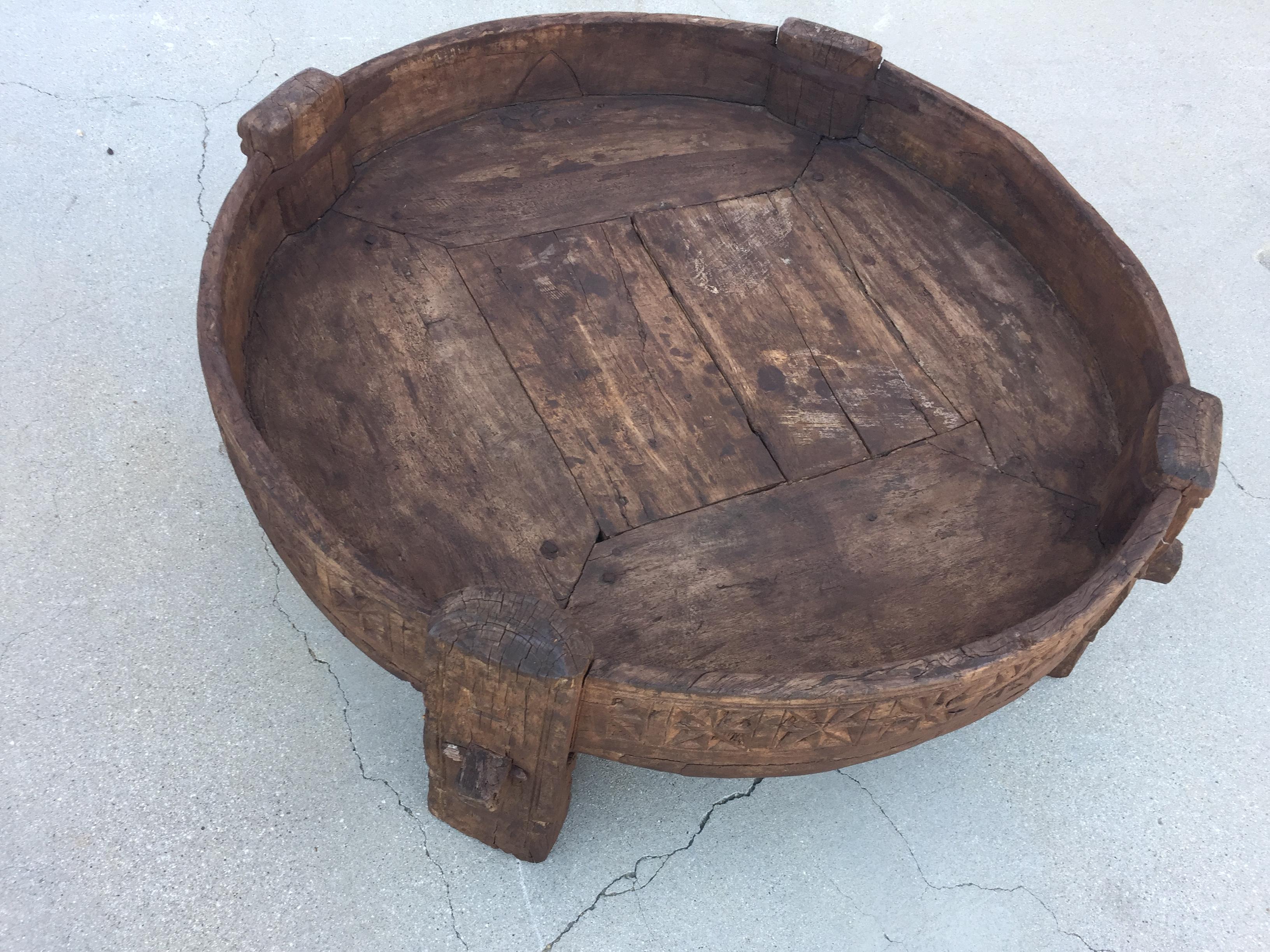 Moorish Large Antique Round Tribal Low Grinder teak Table