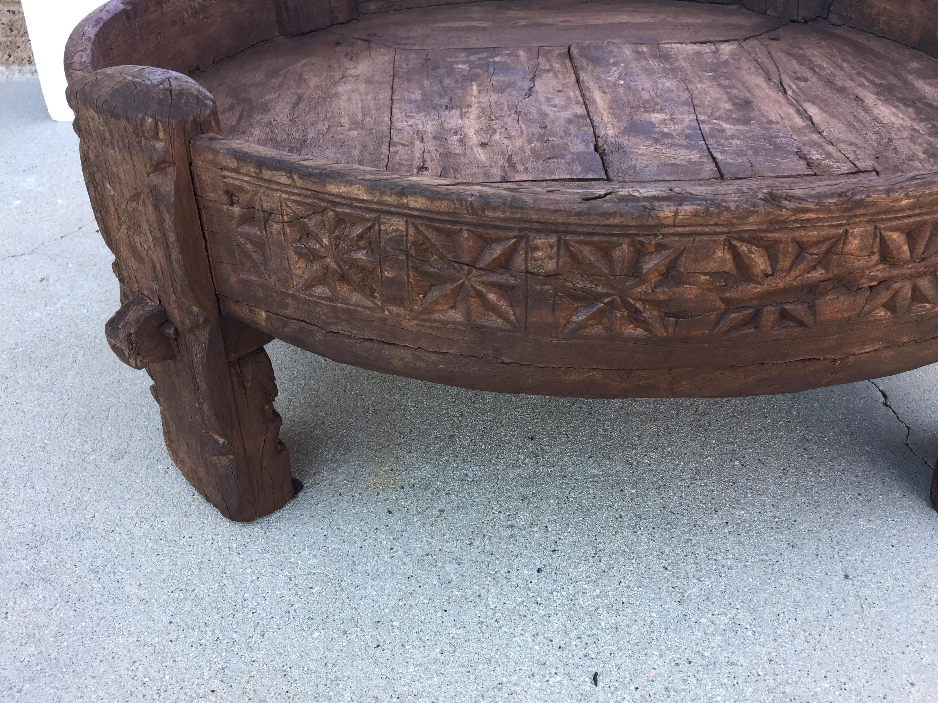 Indian Large Antique Round Tribal Low Grinder teak Table