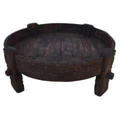 Large Vintage Round Tribal Low Grinder teak Table