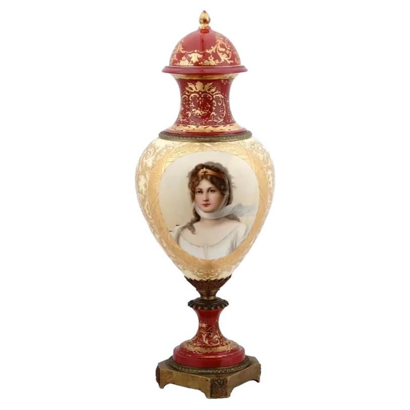 Large Antique Royal Vienna Double Portrait Hand-Painted Porcelain Vase, Ruth For Sale